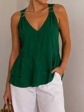 Michael Kors Emerald Green Layered Tank Top Size Large Resort Chic